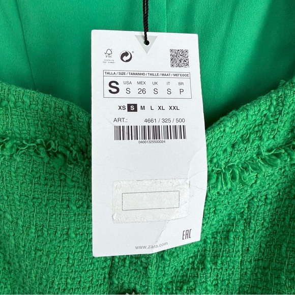 ZARA Kelly Green Textured Tweed Mini Dress Jewel Buttons NWT S Blogger Favorite - Picture 9 of 16